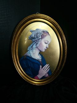 Antique Italian Oval 11.5"×15" Painting with Gold Leaf Madonna
