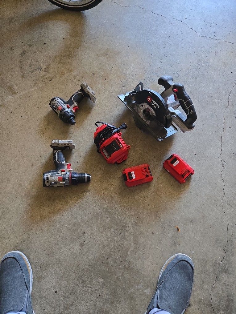 Porter Cable Drill, Impact And Saw W/batteries And Charger