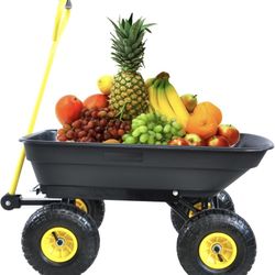 Folding Wagon Poly Garden Dump Cart, Multi-Purpose Garden Wagon with Steel Frame and 10-inch Pneumat