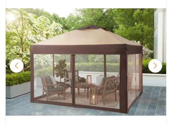 Hampton Bay. Stockton 11 ft. x 11 ft. Brown Outdoor Patio Pop-Up Canopy with