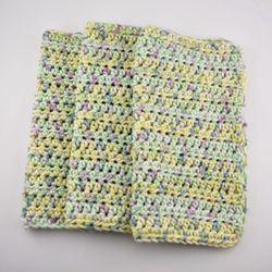 set of 3 handmade crochet cotton dish wash cloth 8x8.5 pastel green yellow blue