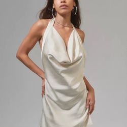 NWT Urban Outfitters Chloe Ivory Satin Backless Clubwear Cocktail Dress (L)