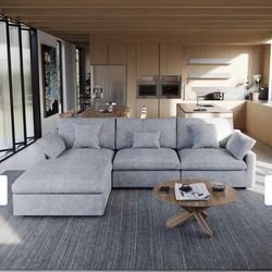 BRAND NEWW Light Grey L-shape Linen Upholstered Sofa Multiple Cushions Sectional Couch