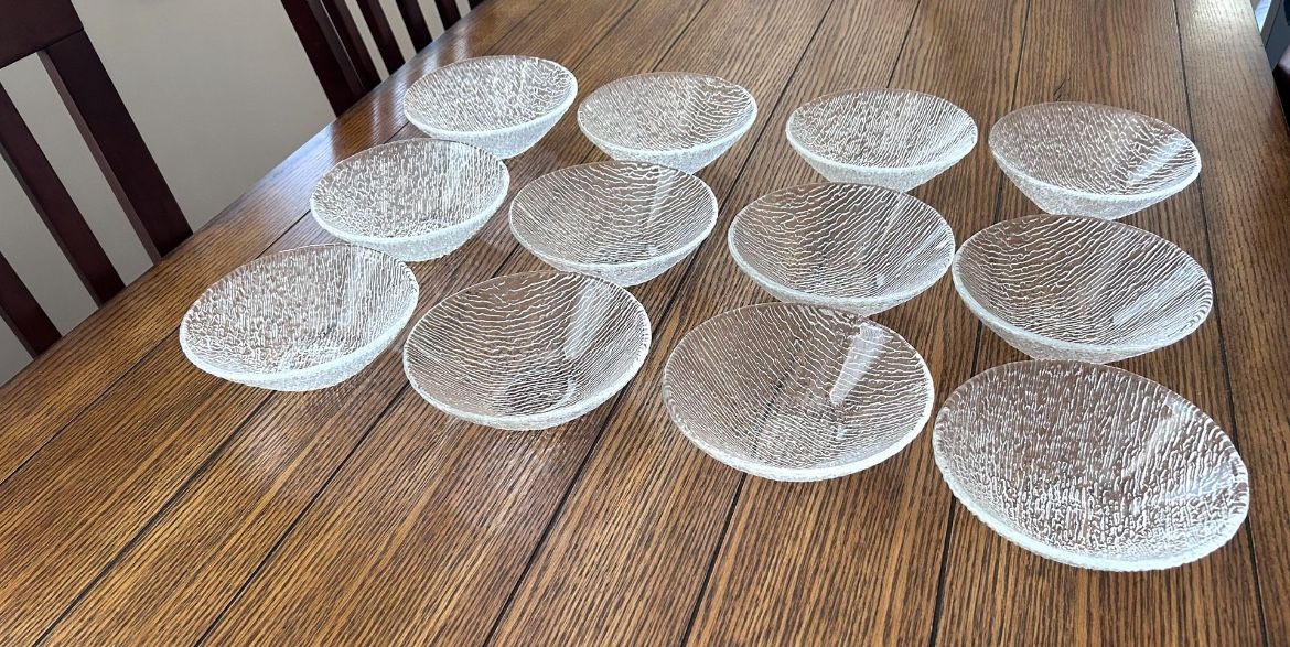 12 Crate & Barrel Italian Pressed Glass Bowls  For Salad, Soup, Cereal, Side Dishes