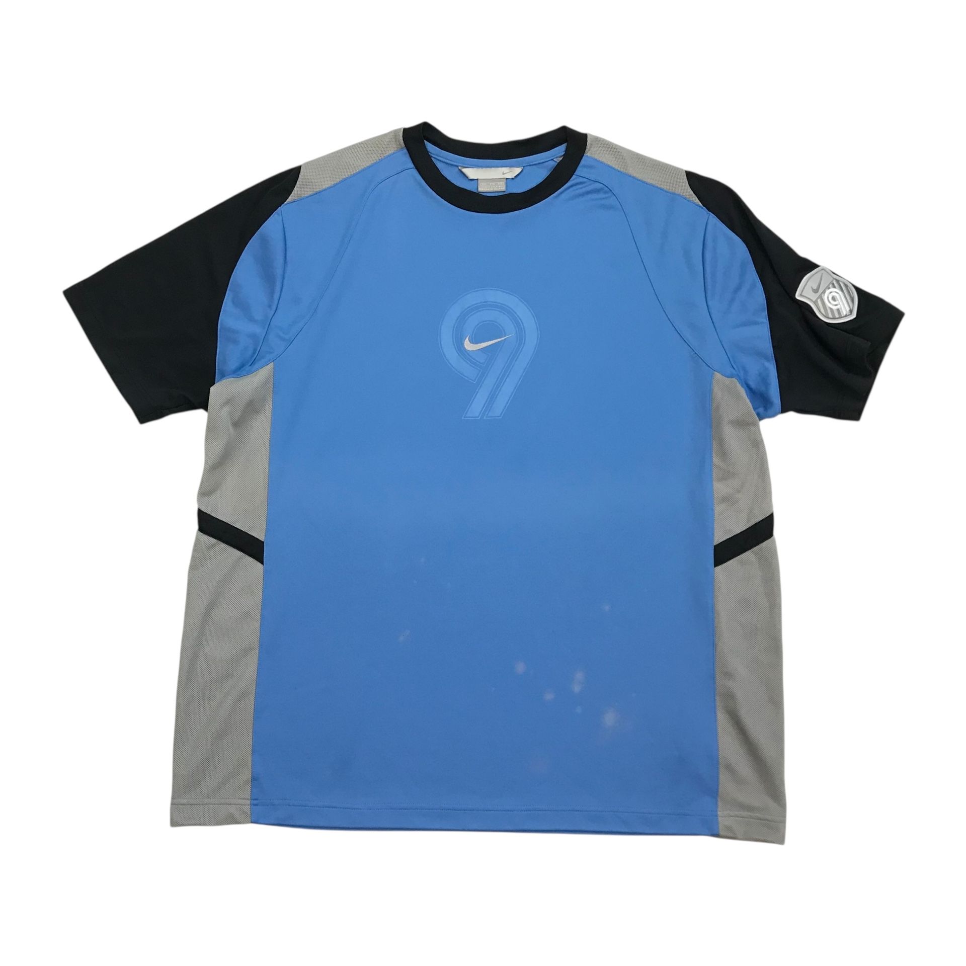 Vintage Nike Soccer Jersey Shirt 2XL XXL Blue Futbol #9 Center Swoosh Travis Y2K