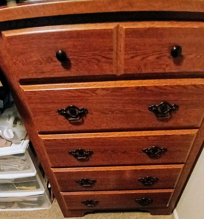 Wood Dresser and One End Table