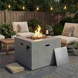 2514 $280  32" Square Alloy Steel Fire Pit Table w/Lid, Smokeless Outdoor Waterproof Fire Table, 50,000 BTUs Adjustment, Lava Rocks, Weatherproof Cove