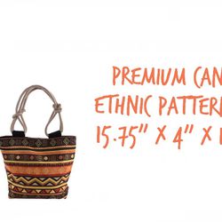 Canvas Ethnic Pattern Tote Bag, 15" x 4" x 12"