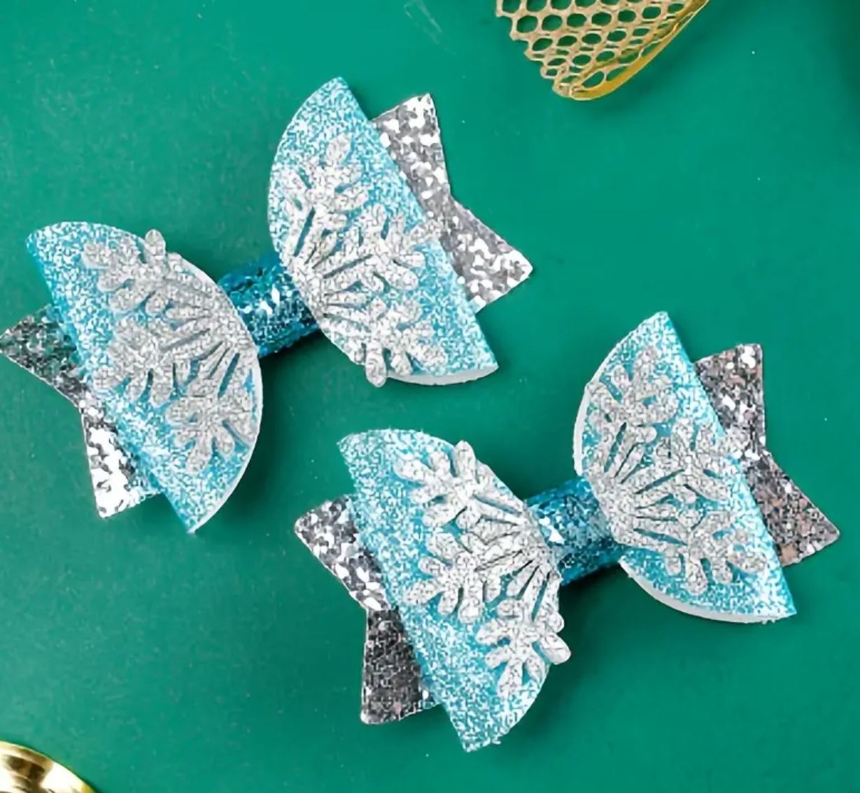 New 2pcs Frozen Theme Glittery Bows for girls. Princess Hair Clips, Shiny