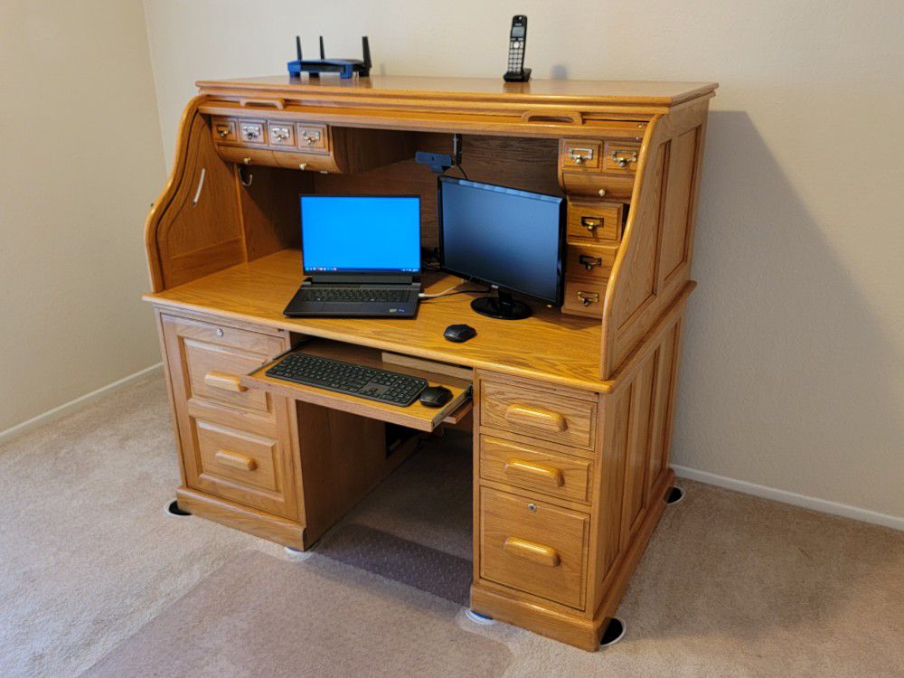 Computer Rolltop Oak Desk