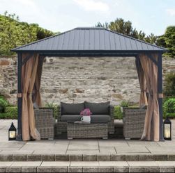 10’x12’ Hardtop Gazebo with Netting and Curtains