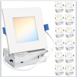 4 Inch Square LED Recessed Lights 12 Pack Canless Wafer Ceiling Lights 5CCT Dimmable White