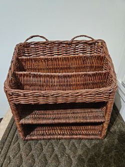 Vintage Bohemian Wicker / Rattan Stantionary Organizer / Mail Organizer