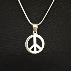 FINAL OFFER 20" STERLING SILVER Chain and PEACE Sign Pendant