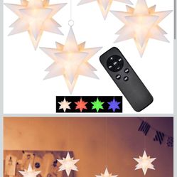 Leejec Moravian Star Light, 5" Floating Stars, Christmas Decorations, Indoor Hanging Ornament, RGB and Warm White LED Light, Battery Operated with Tim