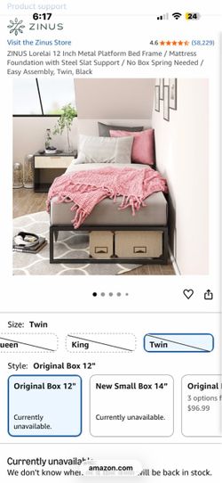 ZINUS Lorelai 12” Twin Metal Platform Bed Frame – NEW IN BOX