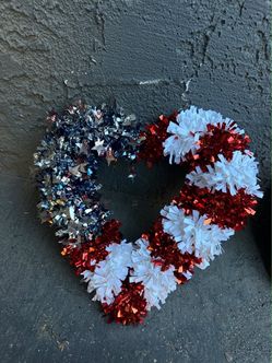 Patriotic Heart-Shaped Tinsel Wreath