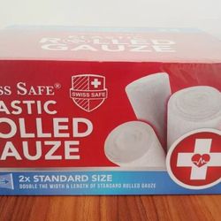 Swiss Safe Elastic Stretch Gauze Rolls (24-Pack) 4in x 8 Yards [ 2X Longer ] - Individually Wrapped Latex-Free Rolled Gauze (Size: 4 inch x 8 Yards)