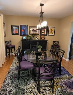 Elinor MCGuire  NP12 Eliptical Dining Table With  4 Chairs 2 Arm Chairs  2 Bar Stools 1 Desk Chair