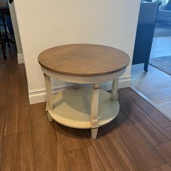 Round End Table Natural Wood Finish Top