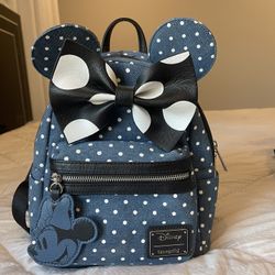 Disney Jean Material Minnie Mouse Backpack Matching Wallet 