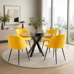 Set of 4 - Yellow Velvet Modern Dining Chairs w/ Black Metal Legs [NEW] **Assembly Req  <Retails for $400>   (CHAIRS ONLY / NO TABLE)