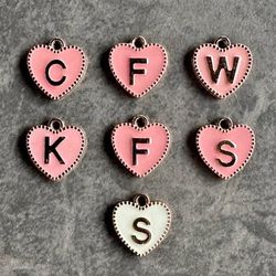 💗 Pink & white metal heart 2 sided initial charms for jewelry making - 2 for $1 or all for $4