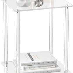 Brand New Small Acrylic Side Table - 13.4'' L x 11.5'' W x 19.6'' H Clear Nightstand - 2 Tiers Small End Table Bedside Table for Living Room, Bedroom