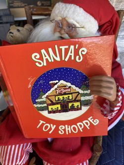 Santa Reading To Teddy Bear Cloth Statue— sits 15 Inches By Approximately 12