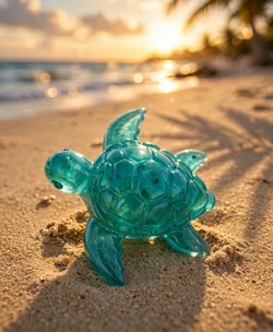Handmade Resin Sea Turtle — Teal Blue, Glow in the Dark, 2 in