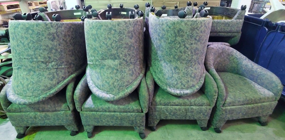 15x LOT UPHOLSTERED BARREL BACK 5-WHEELED ROLLING CLUB CHAIRS HEAVY-DUTY GRAY