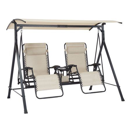 Mainstays Zero-Gravity Steel Porch Swing - Beige/Black Beige - 90.55" x 58.27" x 72.44"