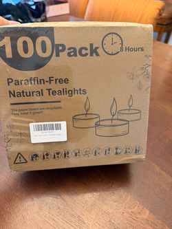 New 100 Pack of Paraffin-Free, Natural Tealights; 8 Hours Burn Time
