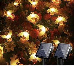 Solar String Lights, 2 Pack Each 23Ft Total 100 LED Solar Fairy Lights