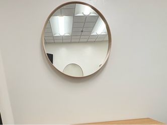 Two   Large Round Wall Mirror – Natural Wood-Tone Frame