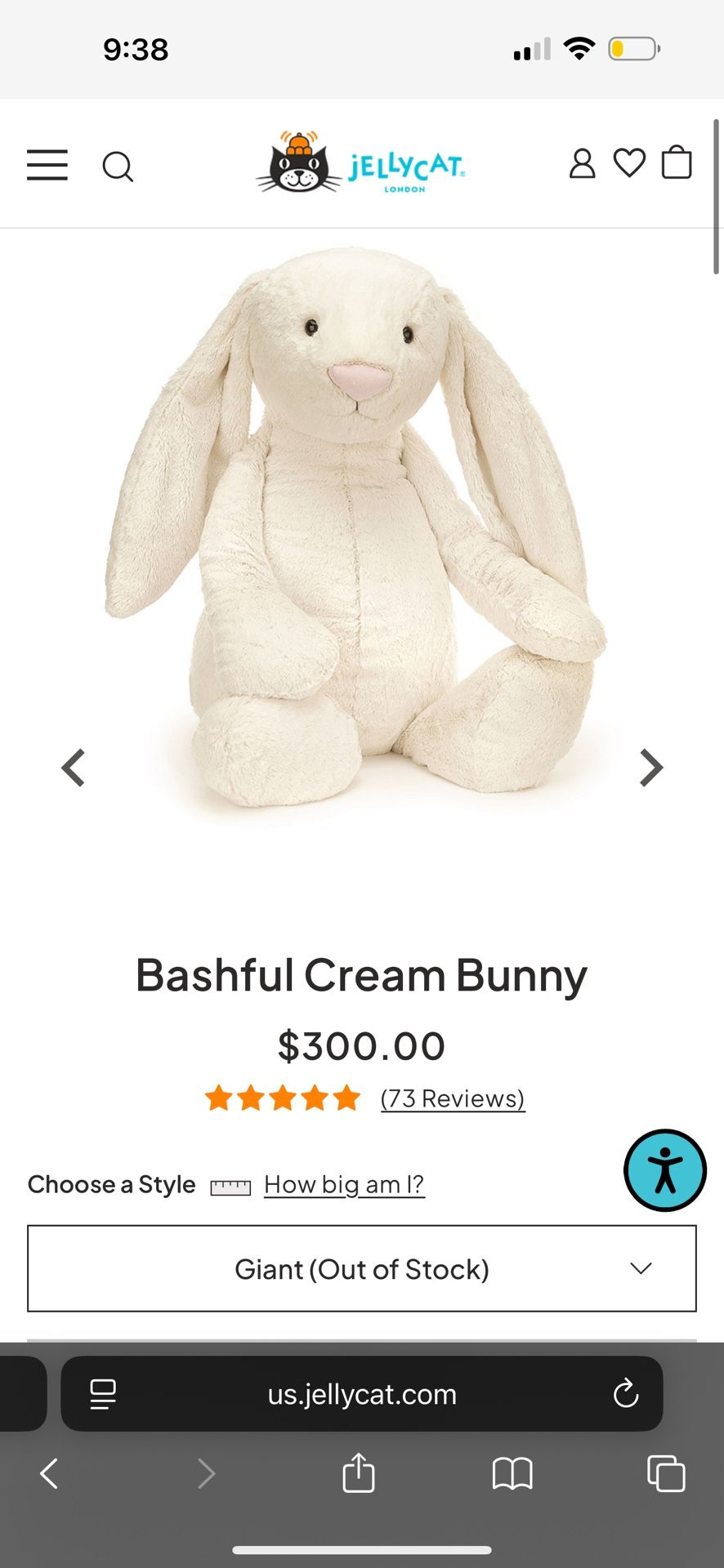 giant bashful cream bunny jellycat!!