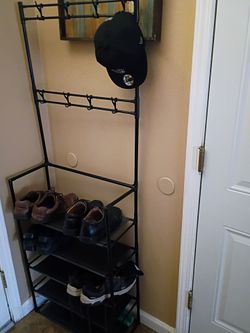 Metal hat, coat and shoe rack (black)