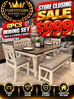 6-Piece Dining Set Table 4 Chairs and Bench
