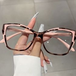 Fashionable Cat Eye Pink Leopard Block Clear Lens Glasses For Women - Perfect For Computer Use And Eye Protection 