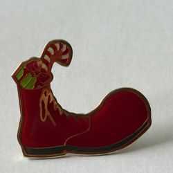 Vintage McDonald's Christmas lapel pin Red Shoe Candy Can & present