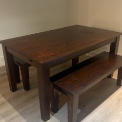 Solid Wood Table And 2 Benches 