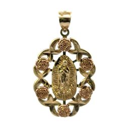 Woman’s Ladies 10k Two Toned Rose Yellow Gold Our Lady Of Guadalupe 1.5” Inch Pendant For Necklace GP3127537