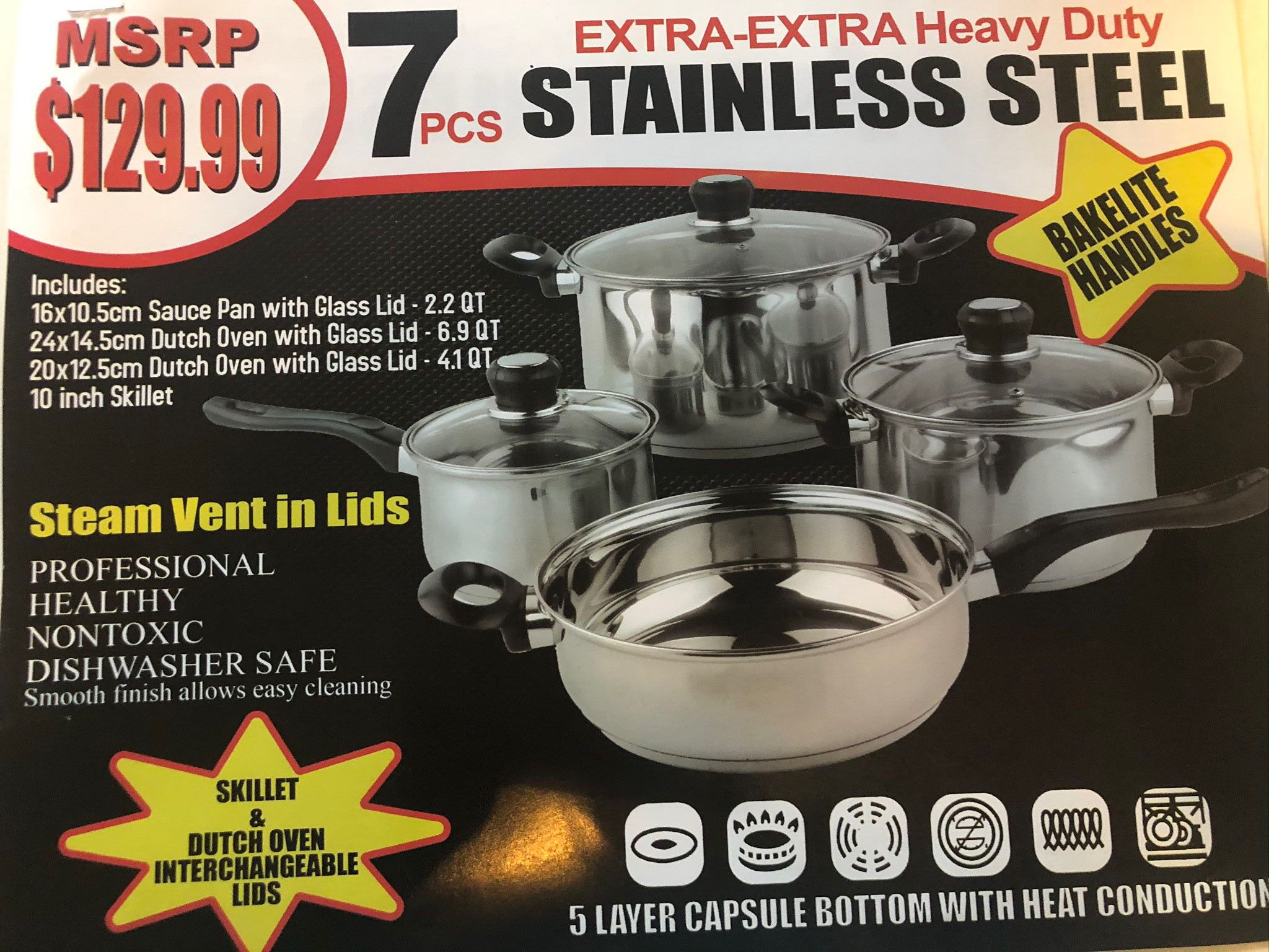 7pc Extra Heavy Stainless Steal Cookweare