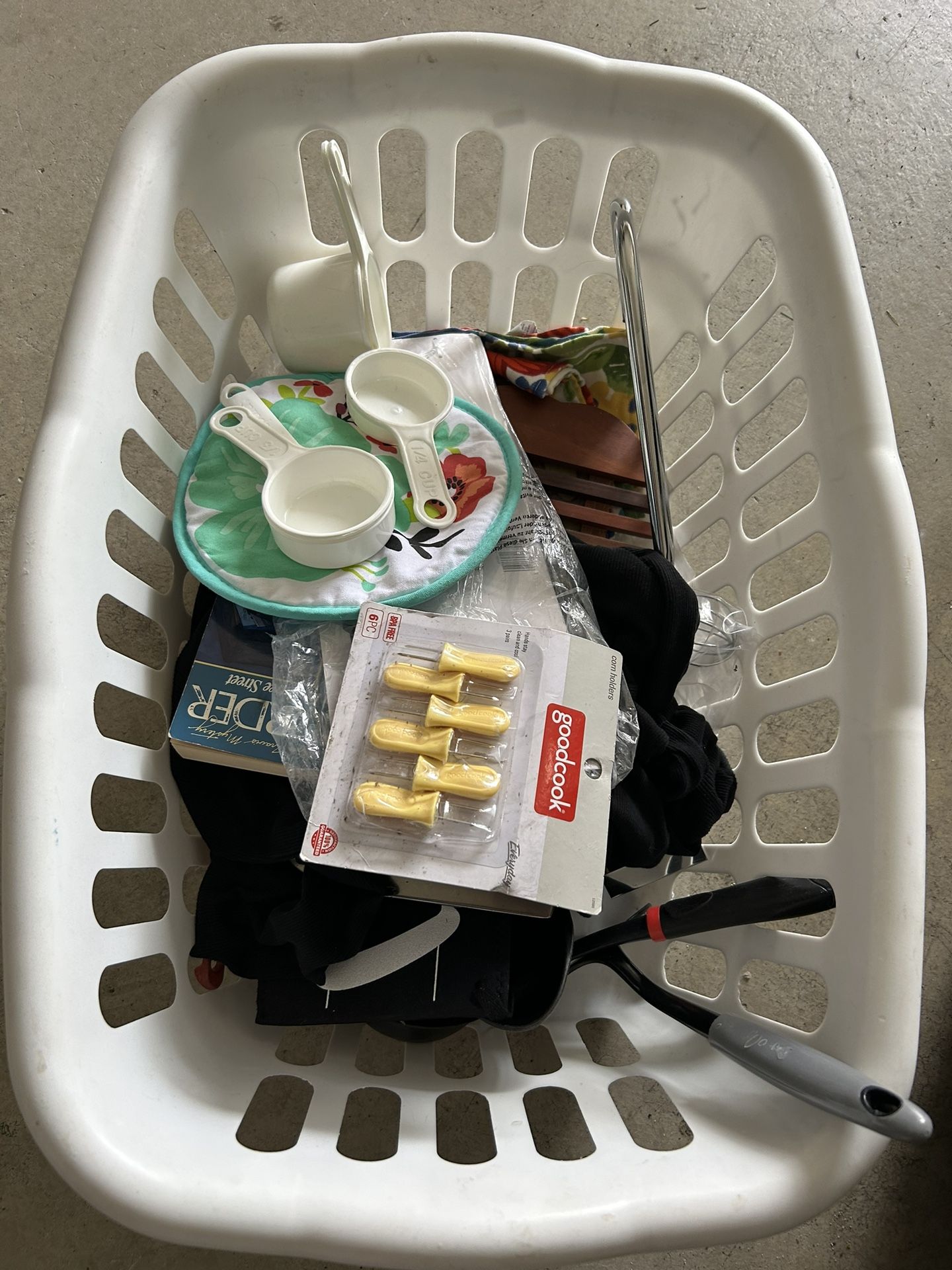 Large Laundry Basket With Lots Of New Kitchen Items 