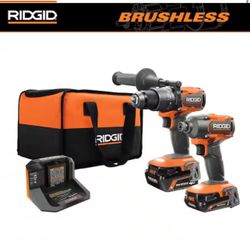 RIDGID 18V Brushless Cordless 2-Tool Combo Kit with Hammer Drill, Impact Driver, (2) Batteries, Charger, and Bag