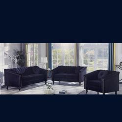 Modern Style Black Microsuede Three Piece Couch Set 