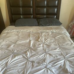 Queen Bed With Box Wood Headboard & Frame 