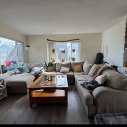 144” Sectional Couch – Comfortable Neutral Color