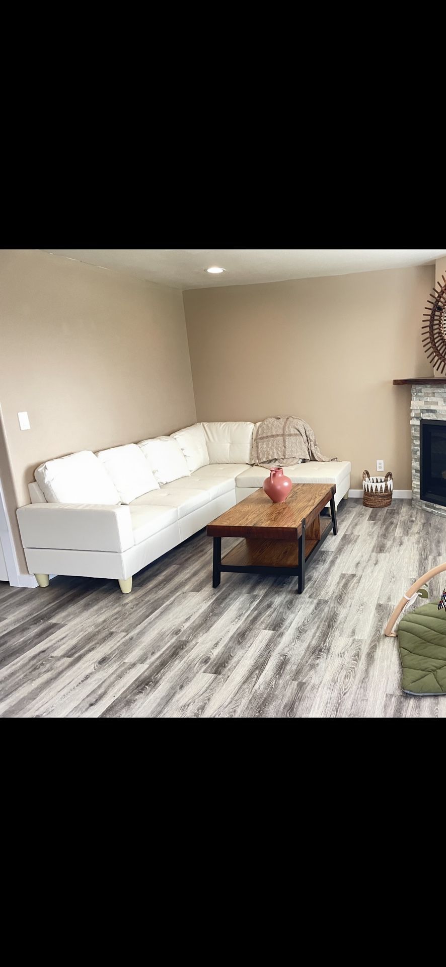 White Leather Sectional Couch And Ottoman