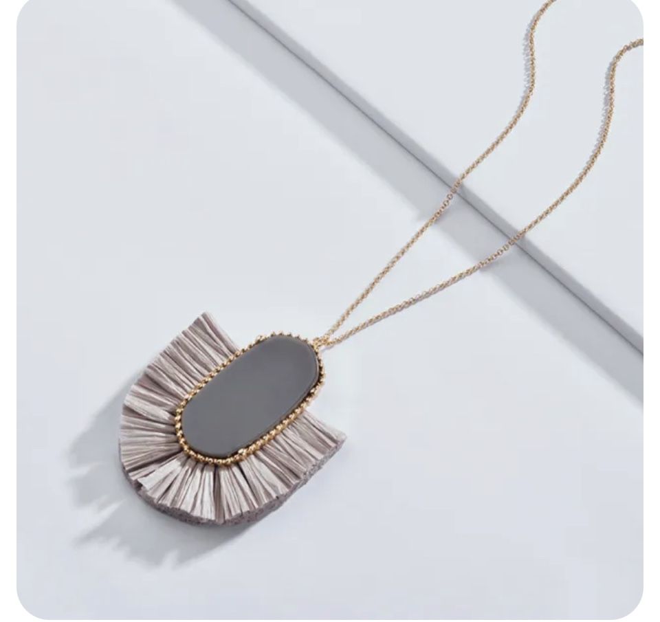 Oval Shaped Fan Fringe Large Pendant Necklace 